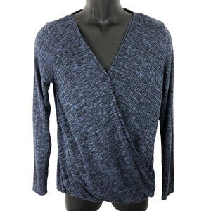 Rock & Republic Women's Size Med Blue/Black Long Sleeve Crossover Knit Sweater